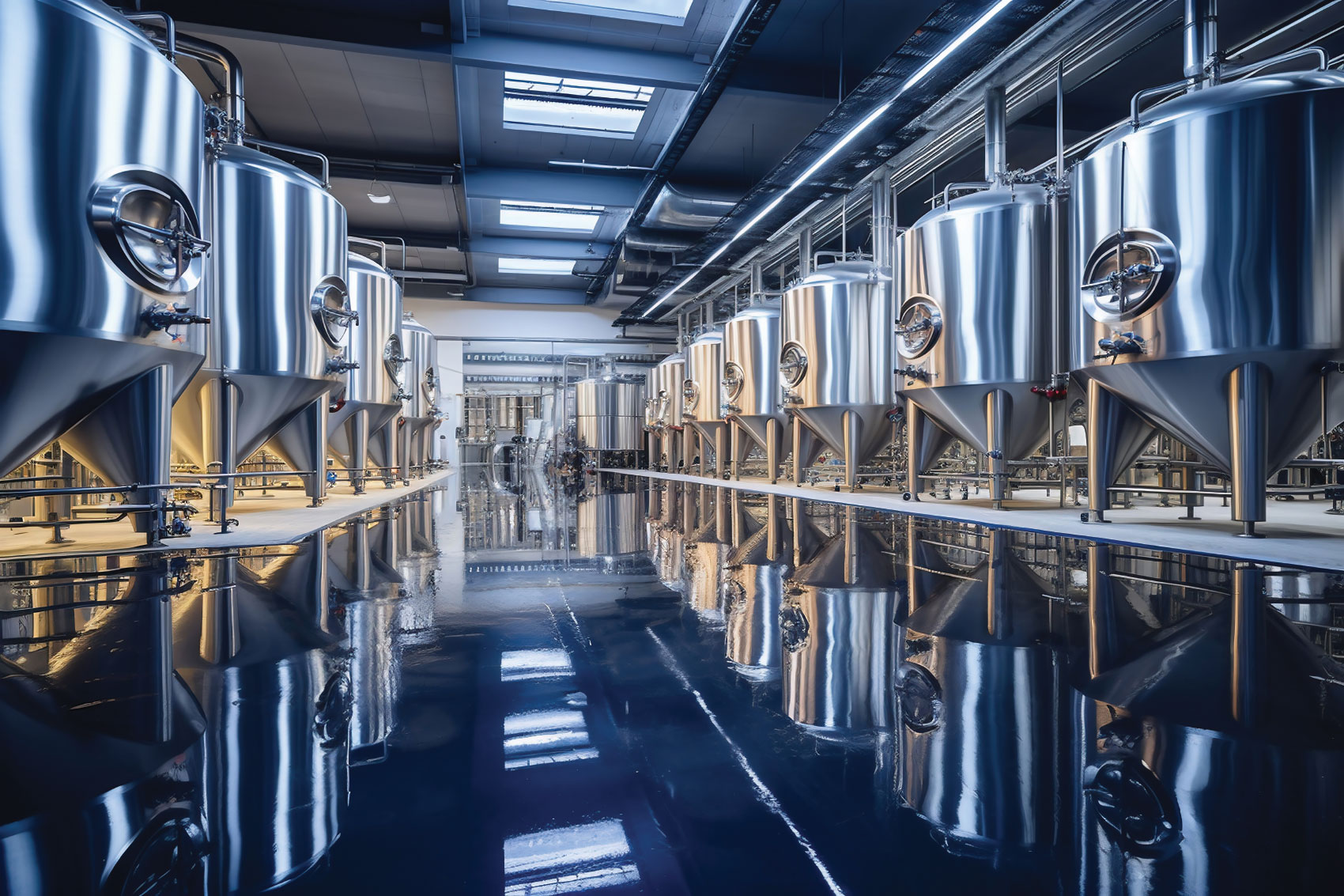 Rows of stacked stills in brewery